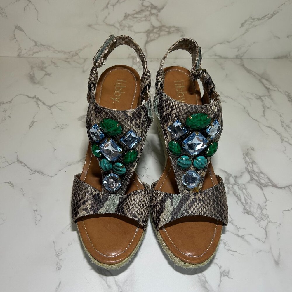 LIBBY EDELMAN Embellished Stone Espadrille Wedge sandals. Size 9  1/2 M